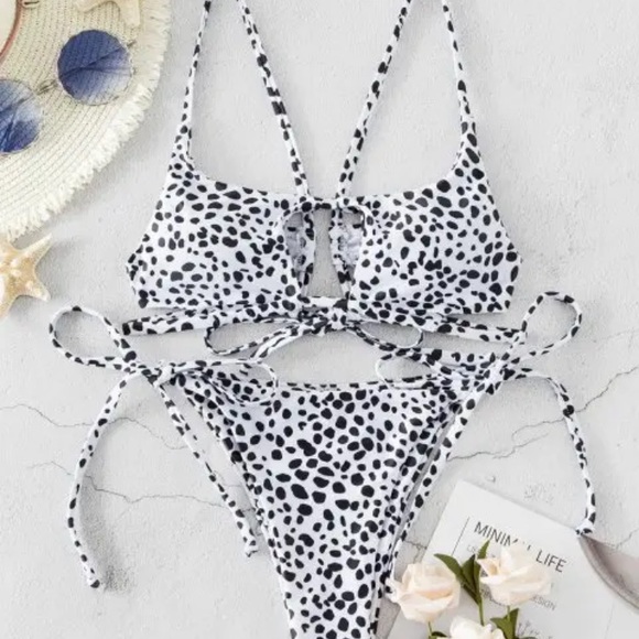 Zaful Other - Zaful Dalmatian Print Tie Cutout Bikini